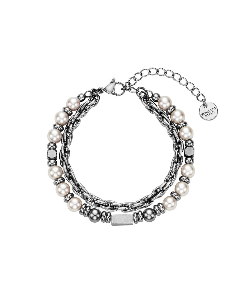 Scalettoblack Urm014 Layered Chain & Stone Bracelet