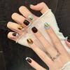 Handmade Press On Nail French Simple Blue-brown Contrasting Colors Gold Foil Post Ultra-short Square Fake Nail Patch Artificial Nail Reusable