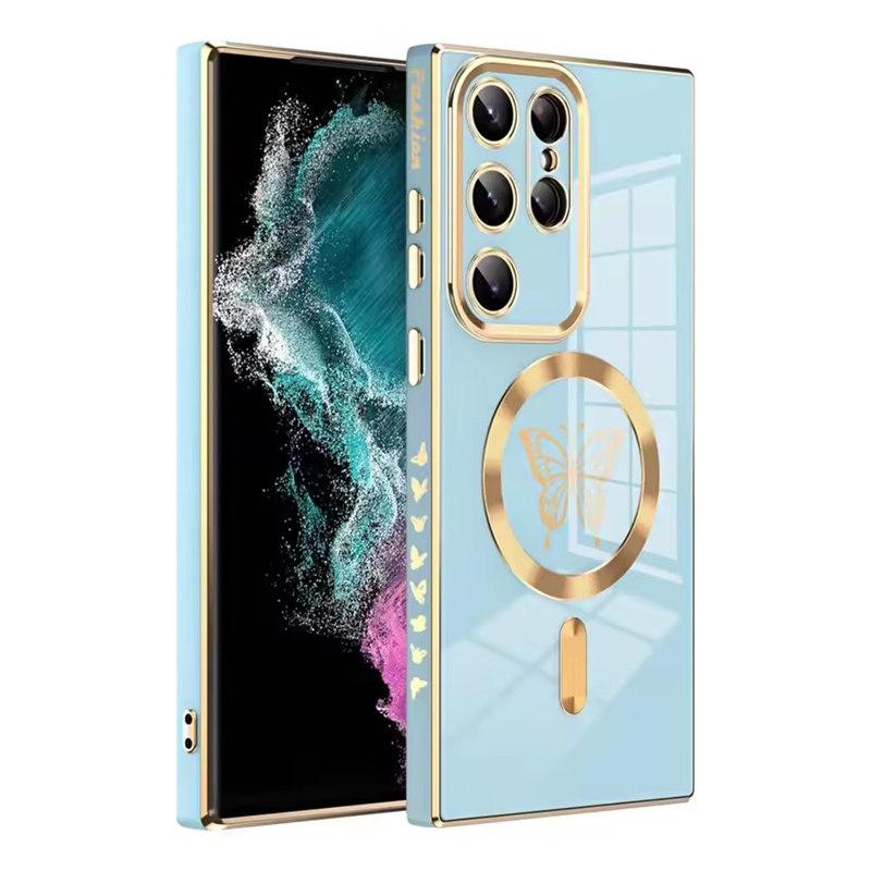 Electroplate Magnetic Butterfly Case For Samsung S25 S24 S23 Ultra S22 S21 Plus For Magsafe Wireless Charging Silicone Cover