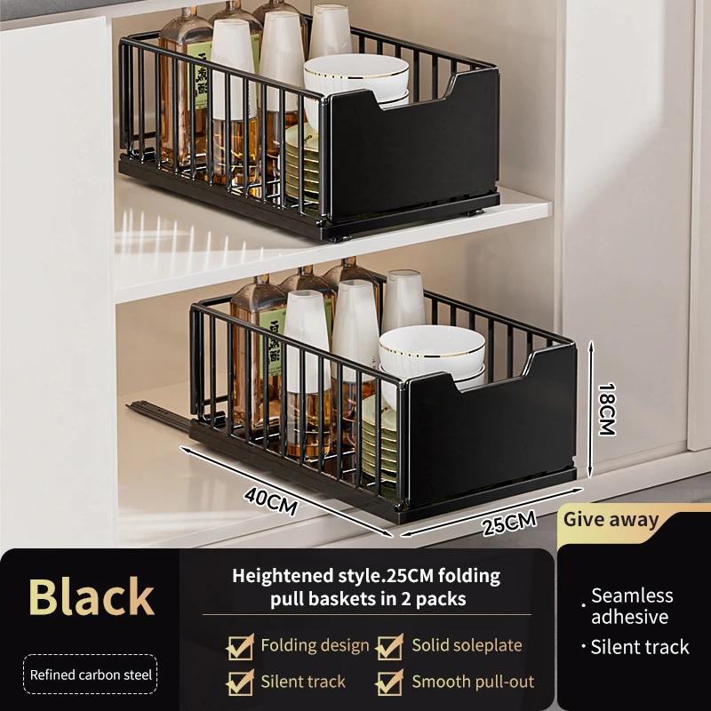 Kitchen Cabinet Pull-out Storage Baskets Organizer Adjustable Under Sink Spice Jar Holder Slide Out Drawer Bathroom Accessories