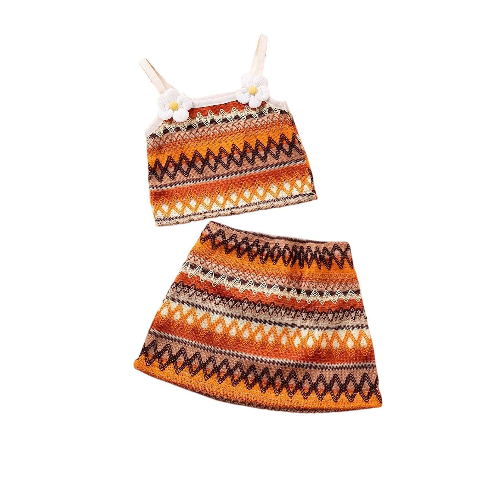 

Девочковый бохо-комплект из двух предметов - Топ без рукавов и летящая юбка 90 коричневый