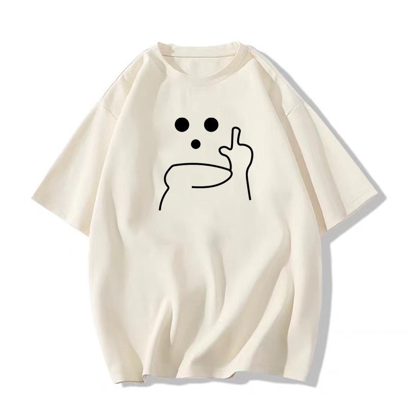 Dámské letní tričko s krátkým rukávem z čisté bavlny - Design s rovnými rameny, Volný střih, Trendy americký niche styl