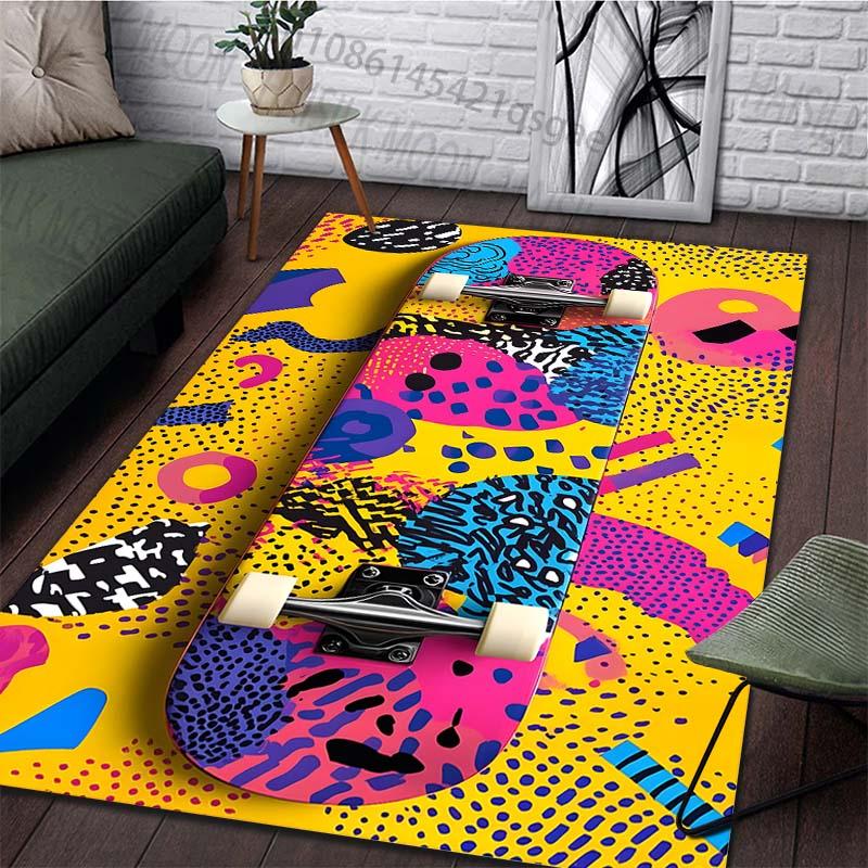 Creative Colorful Skateboard Print Rug Carpets for Bedroom Living Room Sofa Mat Door Mat Dressing Room Rugs Large Size