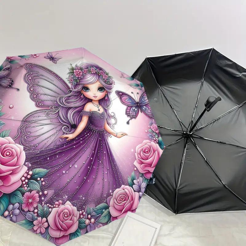 1PC Fairy Butterfly Umbrella-8-Rib Reinforced, Automatic Open, Lightweight & Durable, Cute Fashion Accessory for Outdoor-Y0346