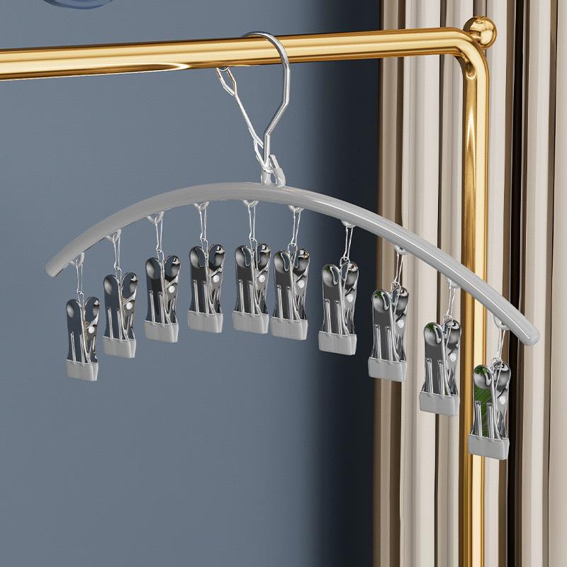 1 Stück 10-Klammern Socken-Trockengestell, Winddichter Kleiderbügel aus Edelstahl, Platzsparendes Bogenförmiges Unterwäsche-Handtuch-Klammergestell