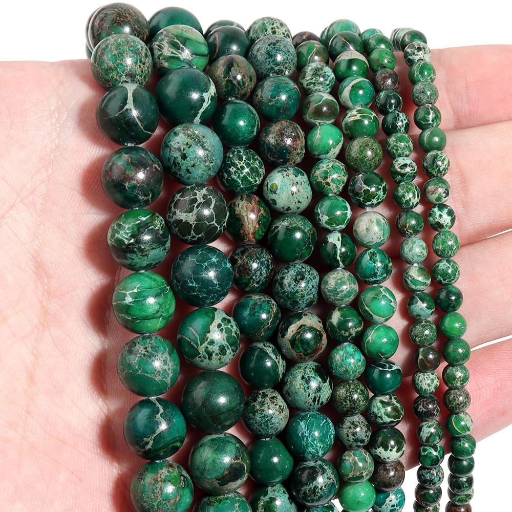

4 6 8 10mm Natural Imperial Jasper Stone Beads Round Sea Sediment Loose Beads For Jewelry Making DIY Bracelets Necklace Findings 4mm