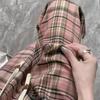 Pink Plaid Wide-Leg Pants for Petite Pear-Shaped Women - Slim Fit, Loose Straight-Leg, Floor-Length for Spring/Autumn