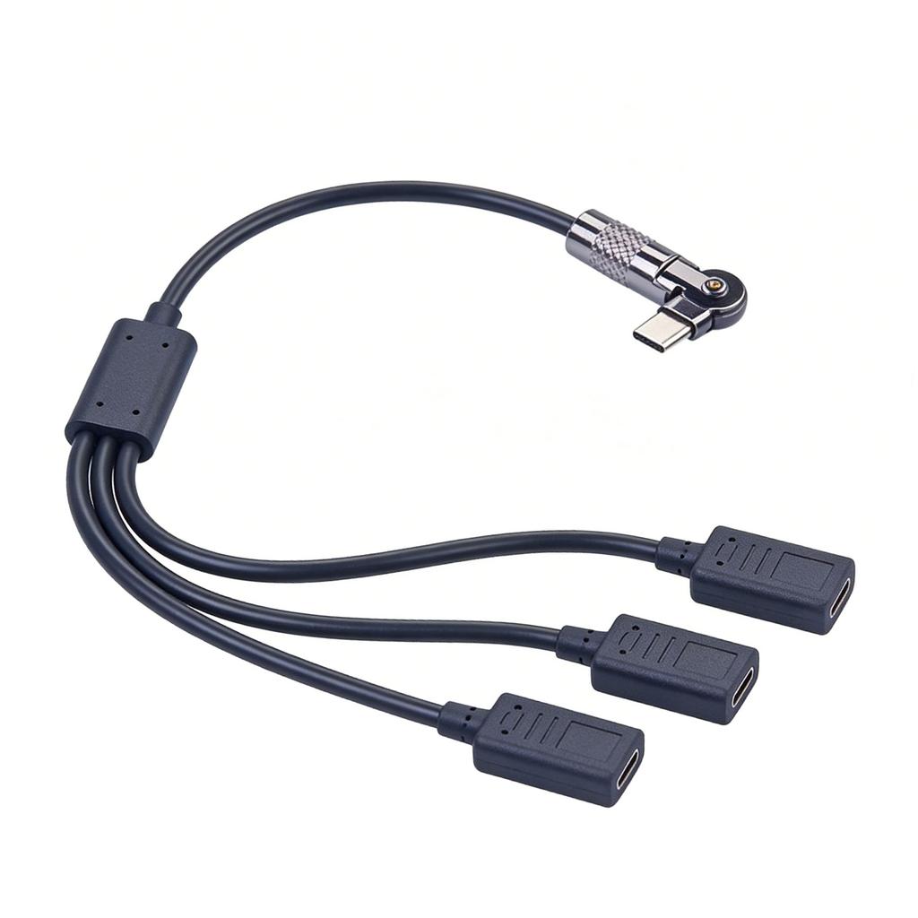 USB C 1 Male to 3 Female Splitter Data Transfer Charging 180 Degree Rotation Extender Splitter Cable for Smartphone