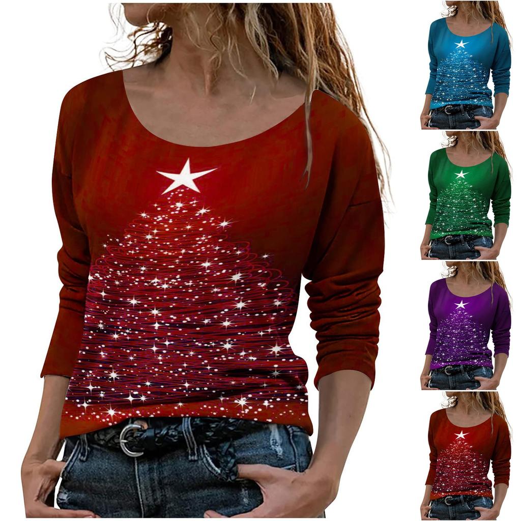 Women's Fashion Casual Long Sleeve Floral  Print Round Neck Top