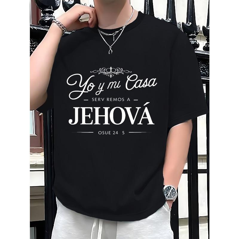 

JEHOVAH Josue Men s Pure Cotton T-Shirt - Comfort Fit with Elegant YO MI CASA Print, Breathable & Machine Washable, Breathable Clothing S чёрный