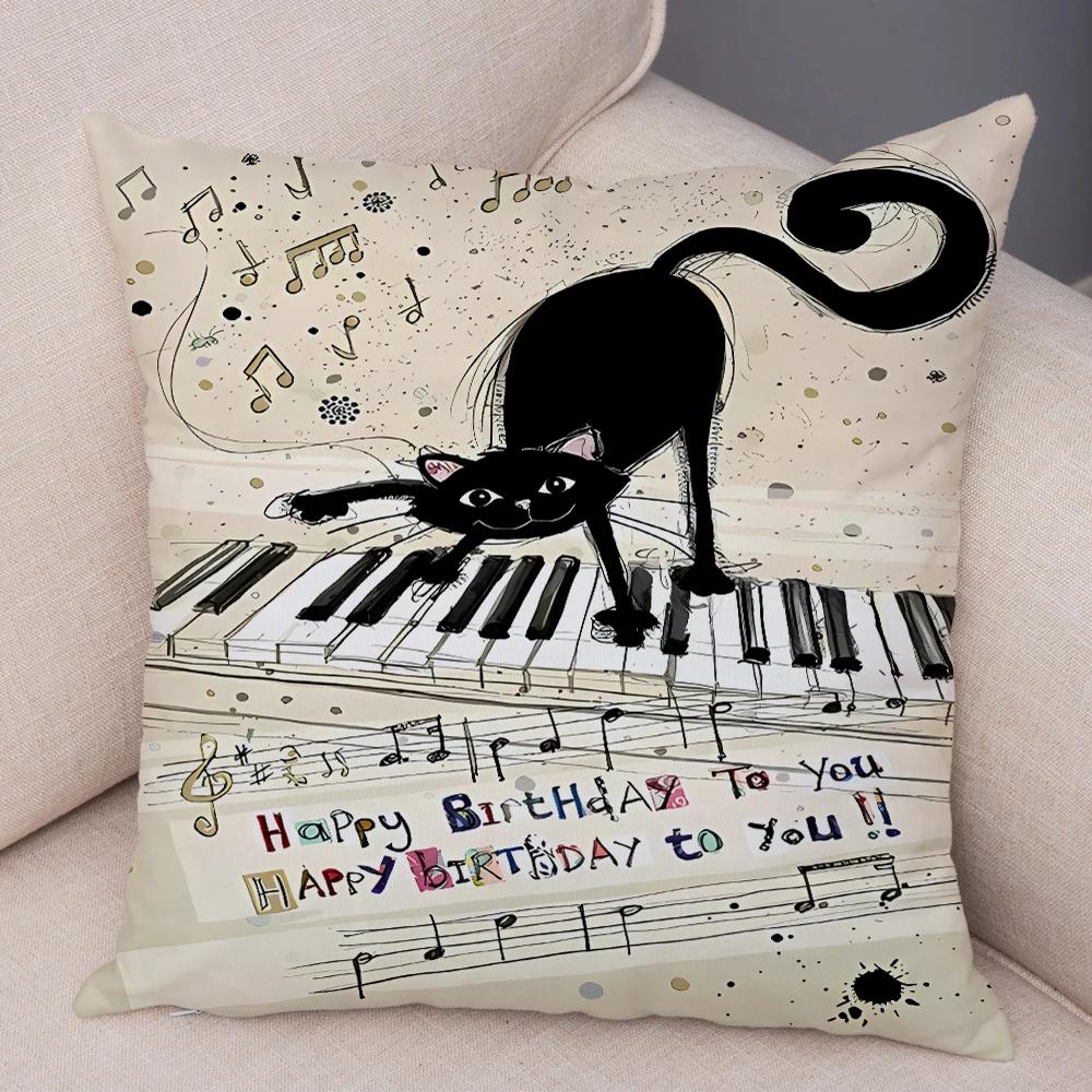 Double Print Cute Elegant Black Cat Cushion Cover Decor Cartoon Animal Pillow Case for Sofa Home Car Soft Plush Throw Pillowcase