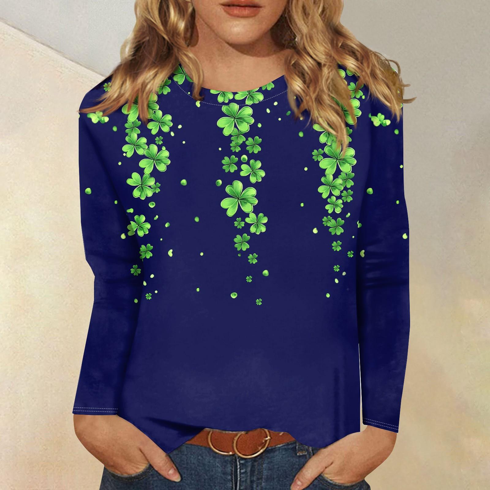 

Рубашки с длинным рукавом для женщин Милые принты Футболки Блузки Повседневные Большие размеры Базовые топы Пуловеры Рождественские XL зелёный