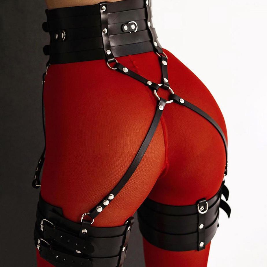 PU-Leder Strumpfhalter Geschirr, Gothic Bein Geschirr PU-Leder, Accessoires Für Party Dating Oberschenkel Bein Geschirr Damen