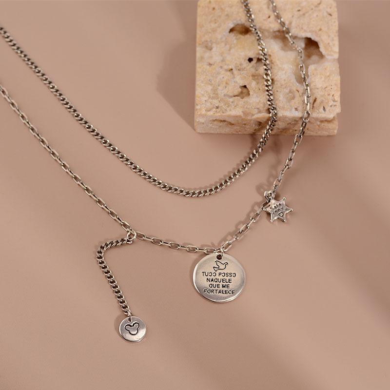 New In Early Spring, Simple Niche Double-Layer Chain, Versatile Round Brand Pendant, Five-Pointed Star Necklace, Women S