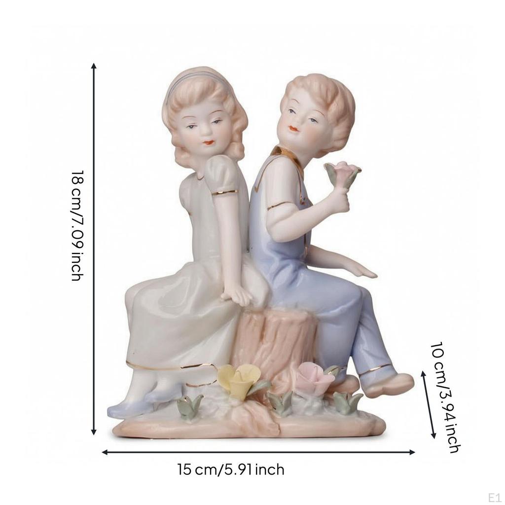Boy and Girl Figurine Glazed Ceramic Vintage-Inspired for Couples