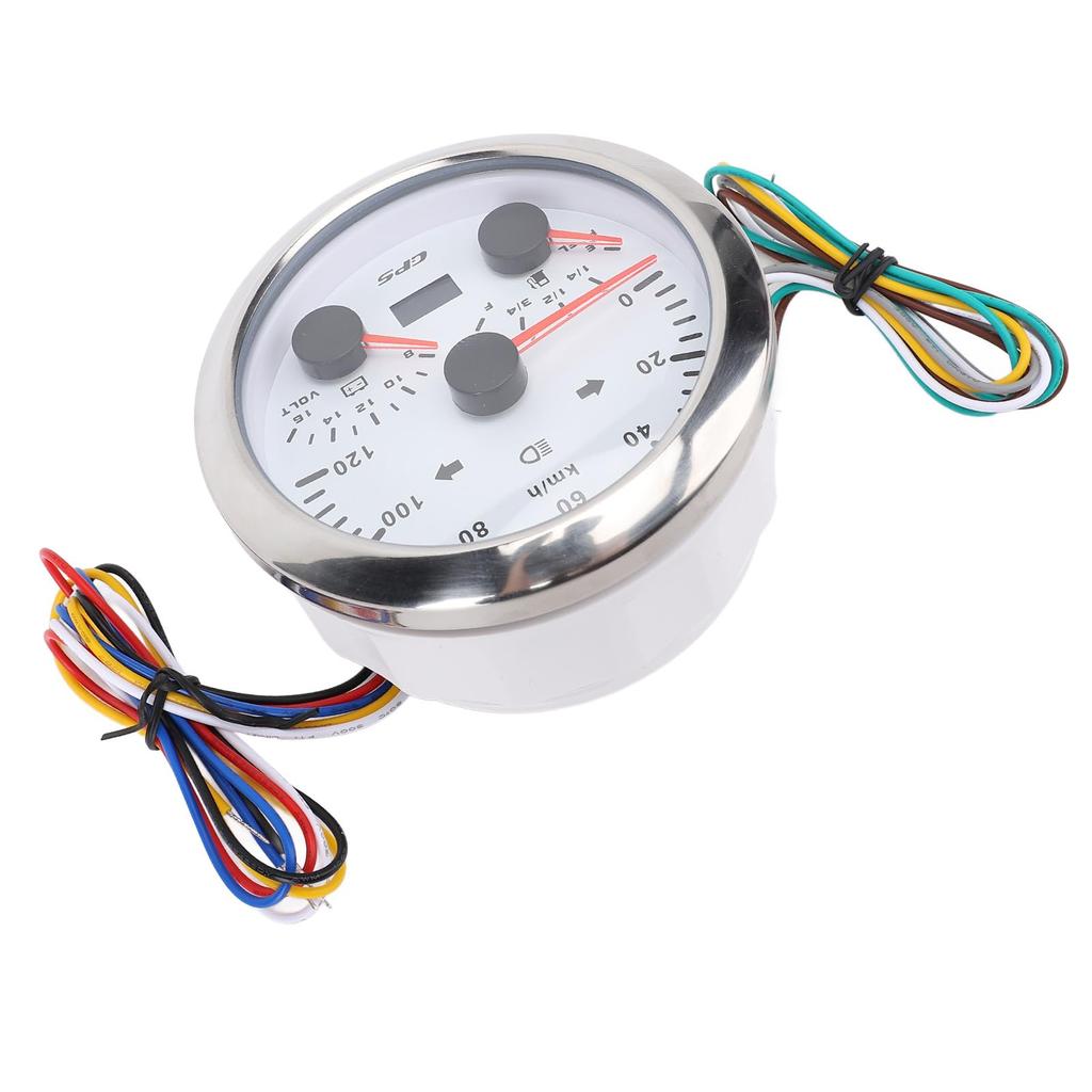Tbest 85mm GPS Speedometer with and Fuel Level for and Trucks Silver Odometer, Voltmeter, Gauge, 120km/h, 7-Color Backlight, RVs, Yachts, (White Dial,