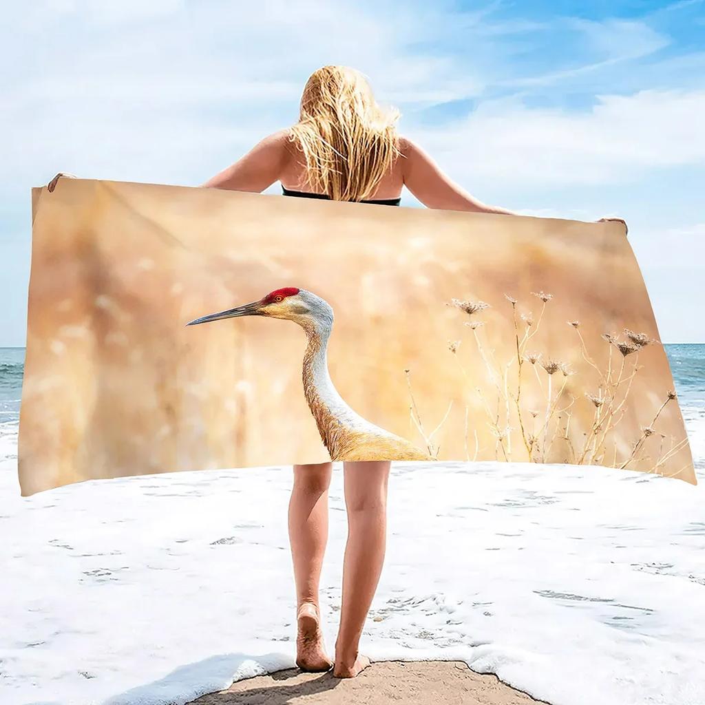 White Crane Print Beach Towel,Extra Large Pool Swim Travel Soft Towels Blanket Bulk Camping Cruise Lounge Chair Cover Gift