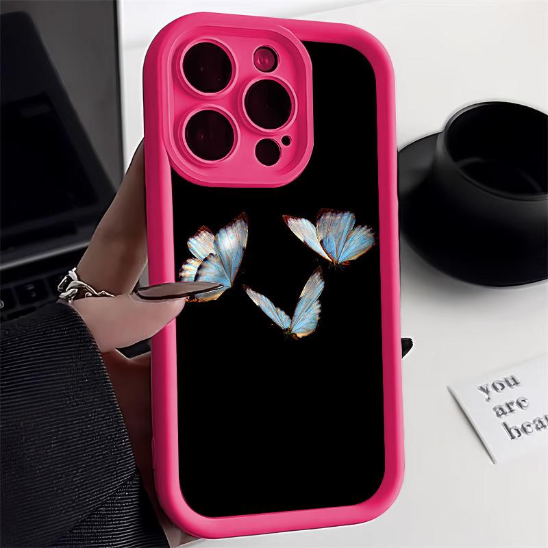 New Chinese blue butterfly for iPhone17 soft case mobile phone case 17ProMax simple 14 advanced 13 fine hole 12