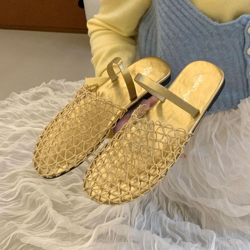 Fashion Fashion Mesh Breathable Women Slides Slippers Sandals Shoes Mules Summer Beach Female Round Toe Ladies Flats Slippers Shoes