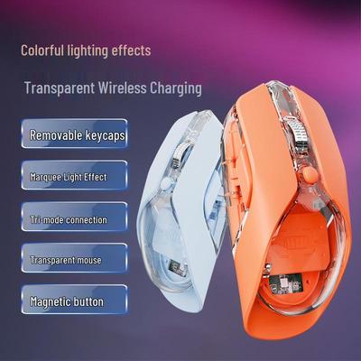 Transparent Luminous Wireless Mouse with Dual-Mode, Marquee Effect, and Magnetic Detachable Feature