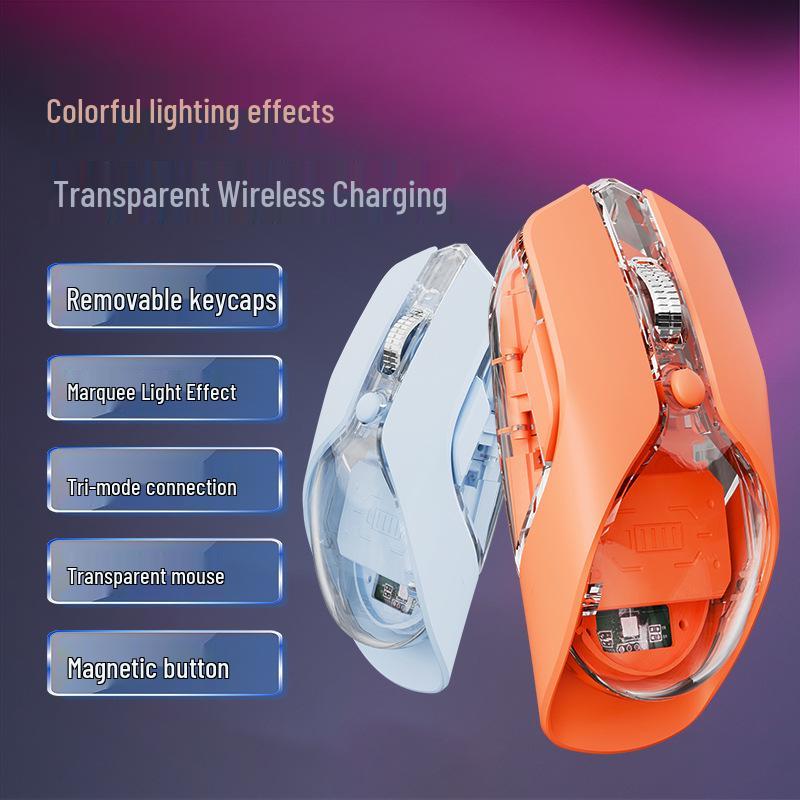 

Transparent Luminous Wireless Mouse with Dual-Mode, Marquee Effect, and Magnetic Detachable Feature прозрачный/синий