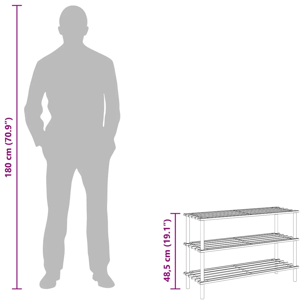 Shoe Rack with 3 Shelves Solid Pine Wood