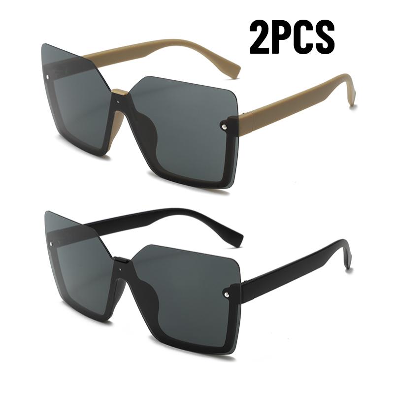 

2Pcs New Square Rimless Cut Edge Sunglasses Women Men Punk One Piece Sun Glasses Ladies Round Face Uv400 Trends Outdoor Eyewear