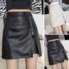 Frauen Minirock Hohe Taille Reißverschluss Split Einfarbig Kunstleder Kleid-up Unregelmäßige Glatte Oberfläche Club Minirock Frauen Kleidung