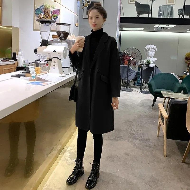 2025 Women's Mid-Length Woolen Coat, Loose Camel Color, Popular Korean Style for Autumn and Winter