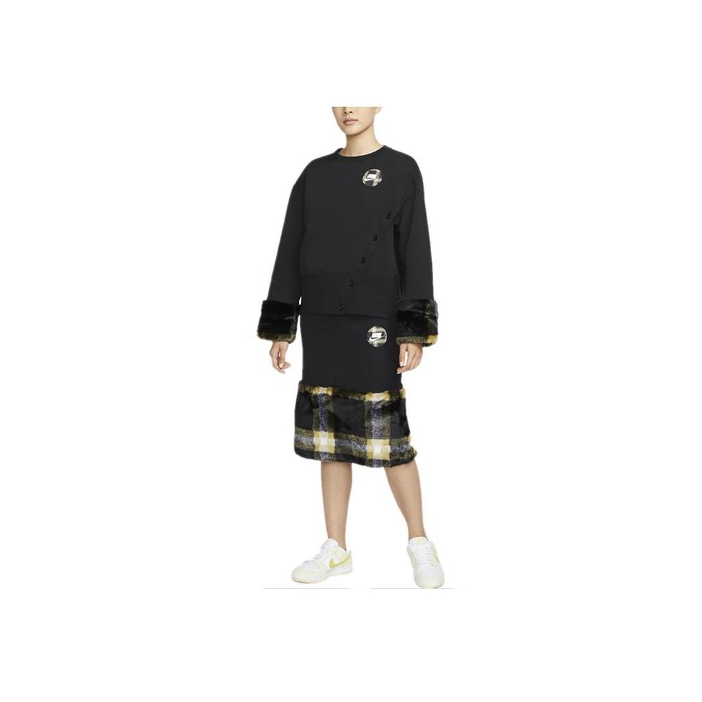 Nike Women's Sportswear NSW Plaid Faux Fur Midi Skirt Black DD4536-010