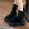 Designer Vintage Women Stretch Modern Boots Fashion Back Zippers Short Booties Ladies Elegant Thick Heel Shoes