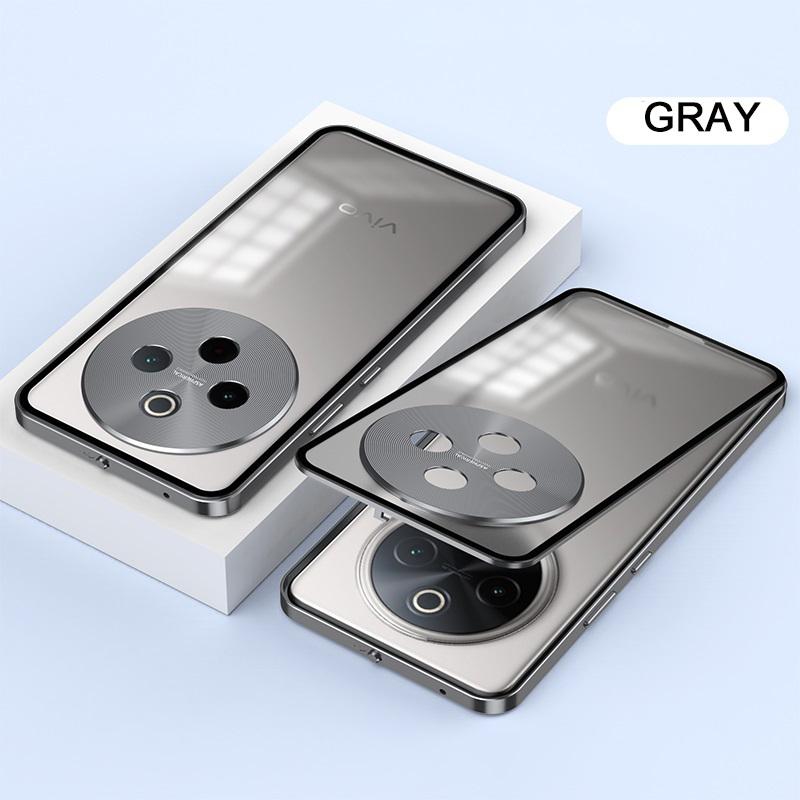 Elastic Snap Magnetic Metal Bumper Frame Case for Vivo Y300 Pro 5G 6.77" Clear Frosted PC Camera Lens Protector Back Cover