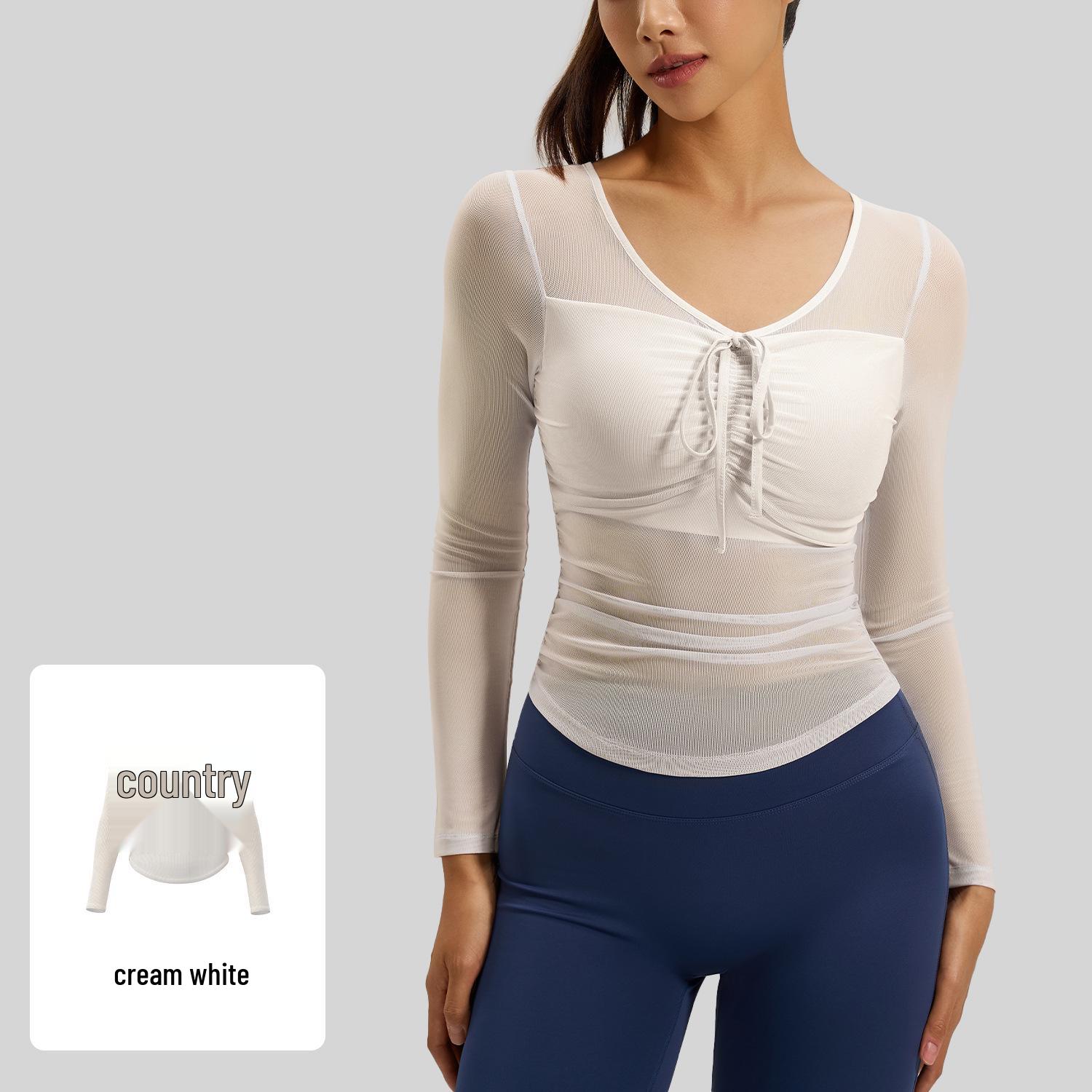 Women s Long Sleeve Quick-Dry Mesh Yoga Top with Fixed Cups - Slimming & Figure-Flattering Medium