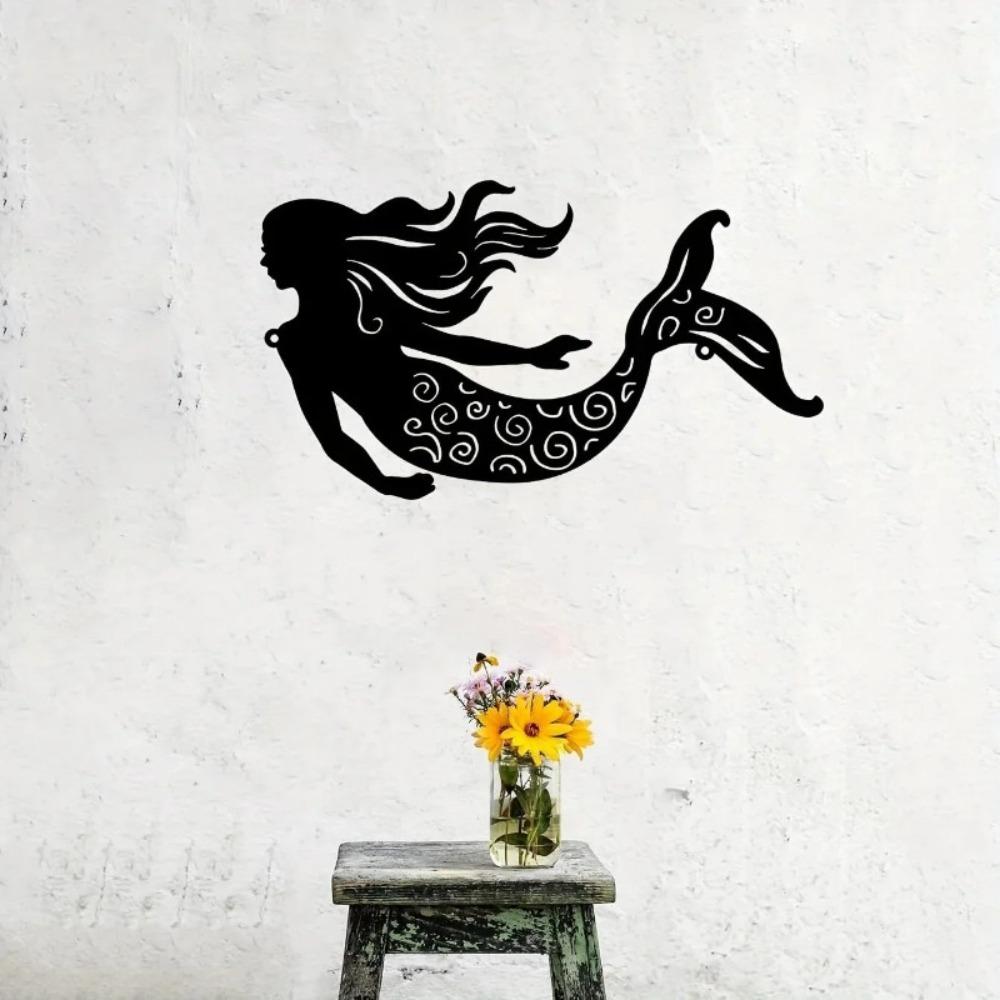 Mermaid Metal Wall Art 11.81x6.69 Inch Rustic Iron Decor for Patio Garden Home Housewarming