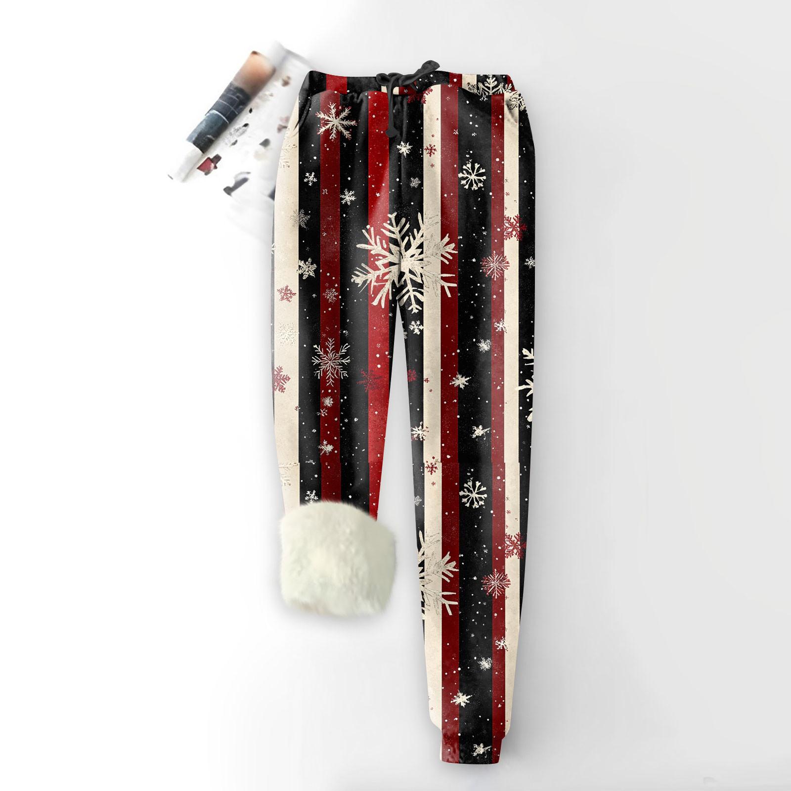 

Женские модные рождественские спортивные свободные утолщенные теплые флисовые брюки с принтом XXL чёрный