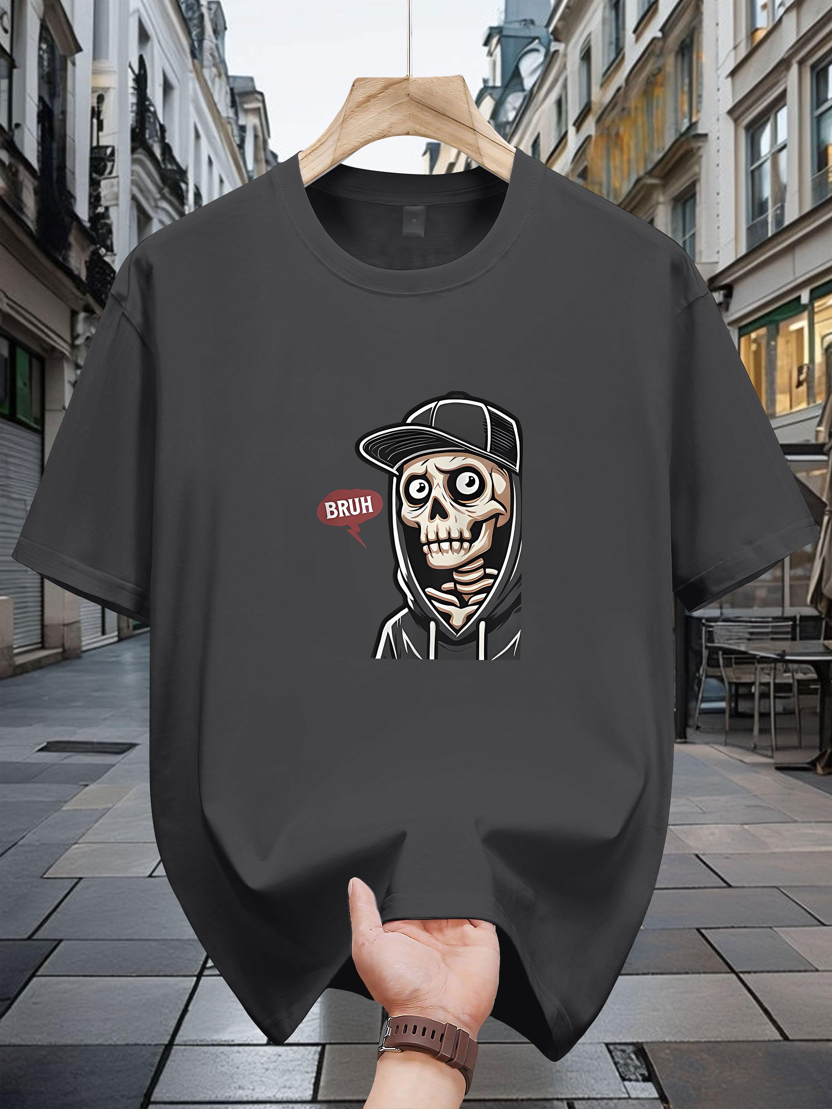 Casual Cotton T-shirt with Bold Skull Graphic Print - Short Sleeve XXXL