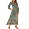 Kjoler For Damer Vintage Blomst Tunika Midjet Midi Kjole Sommer Casual 3/4 Ermet Kjole