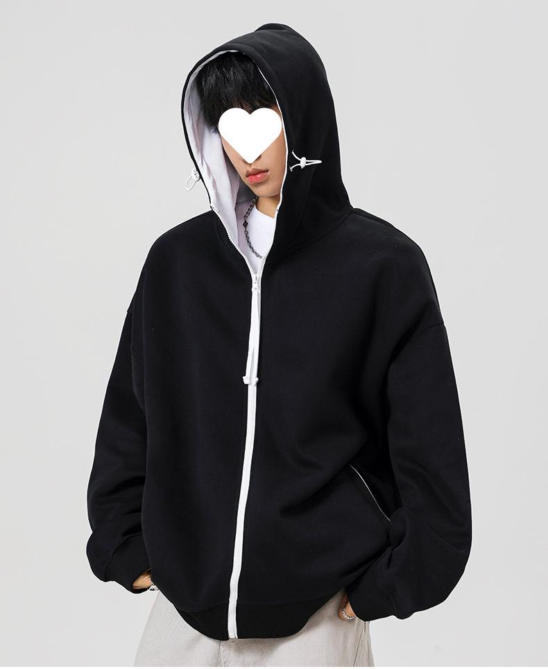 Men's Retro Colorblock Loose Fit Autumn Hoodie Cardigan