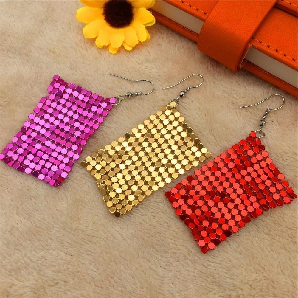 Exaggerated Geometry Metal Sequins Earrings Dangling Pendant Earrings Music Festival