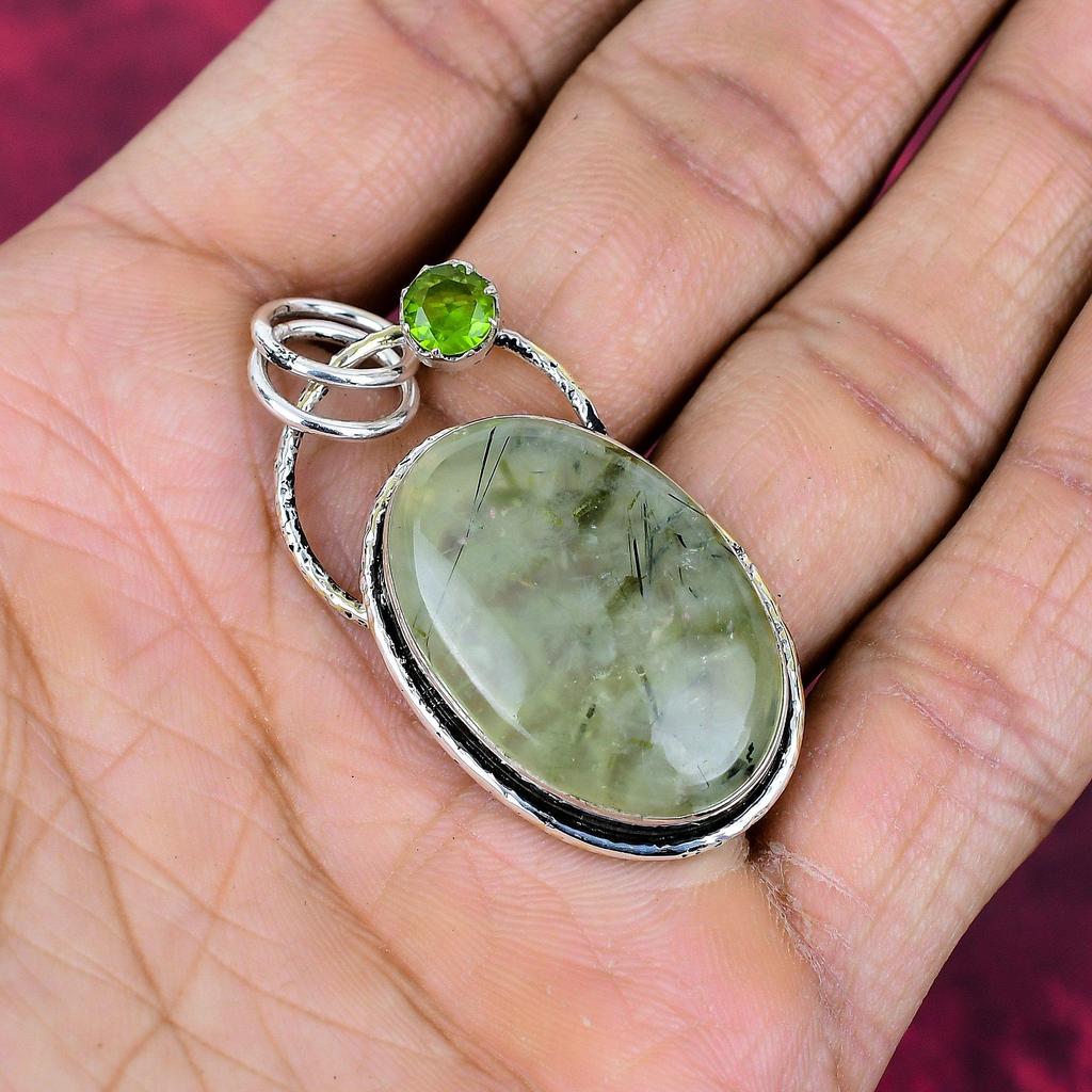 Prehnite & Peridot Jewelry, 925 Solid Sterling Silver Pendant Handmade Gemstone Jewelry, Gifts For Wife Brand New Pendant