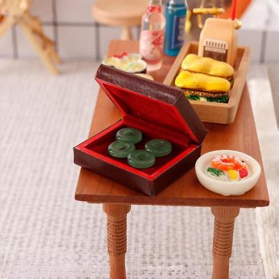 1 Set Vintage Jewelry Case 1:12 Dollhouse Miniature Accessories Mini Wooden Jewelry Box Model Toys For Doll House Decoration