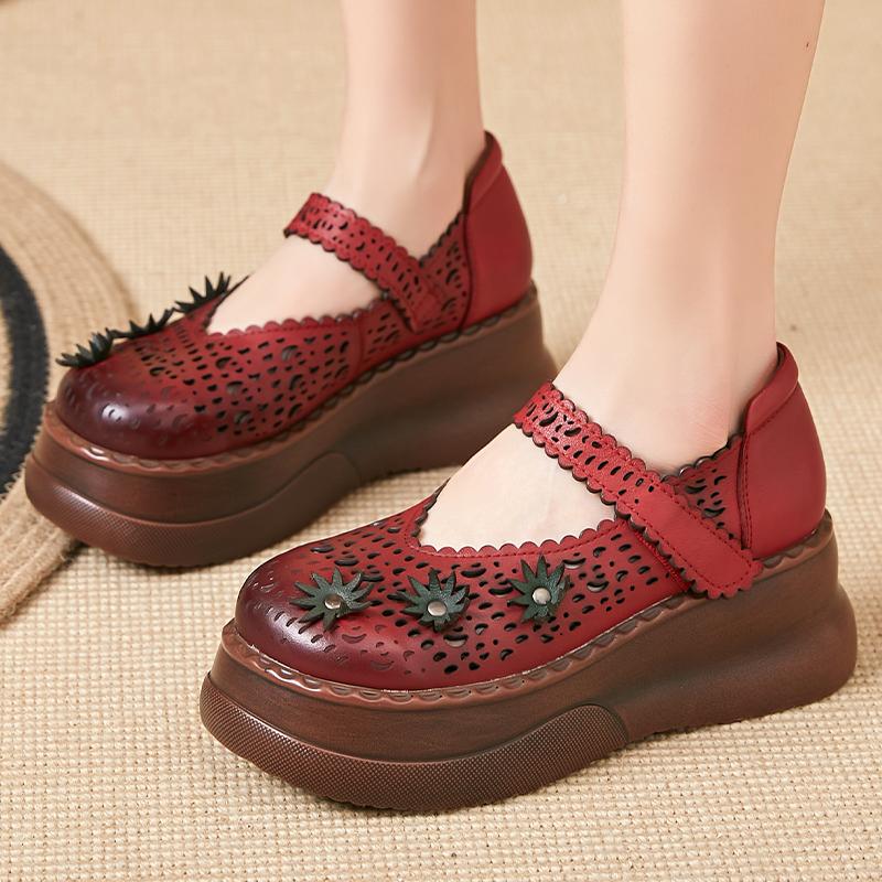 GKTINOO Handmade Retro Women Shoes Thick Sole Genuine Leather Sandals 2025 New Spring Summer Hollow Platform Wedges Sneakers