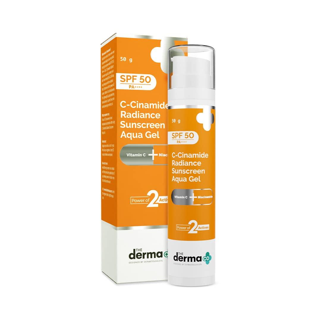

Солнцезащитный аква-гель The Derma Co C-Cinamide SPF 50 PA++++ 50 г | Легкая защита от солнца и сияющая кожа для мужчин и женщин
