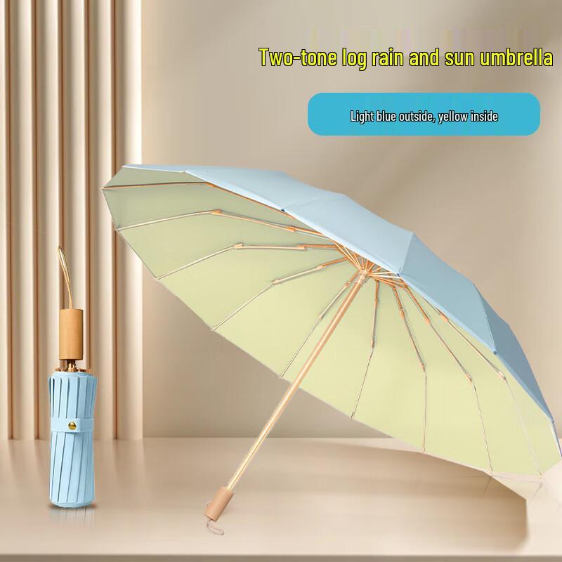 Wooden Handle Three-Fold UV Umbrella