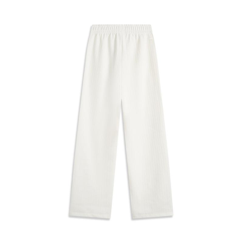 Li Ning Sports Trend Series Solid Color Mid Waist Loose Breathable Versatile Straight Leg Sports Pants Women Pants White AKLV064-1