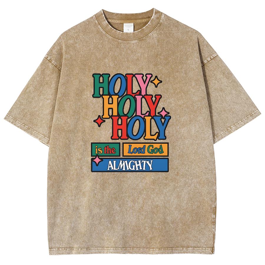 Holly Letter Printed Pure Cotton Women's T-Shirt Washed Denim Oversized Couple Half Sleeved Casual Minimalist Retro Top