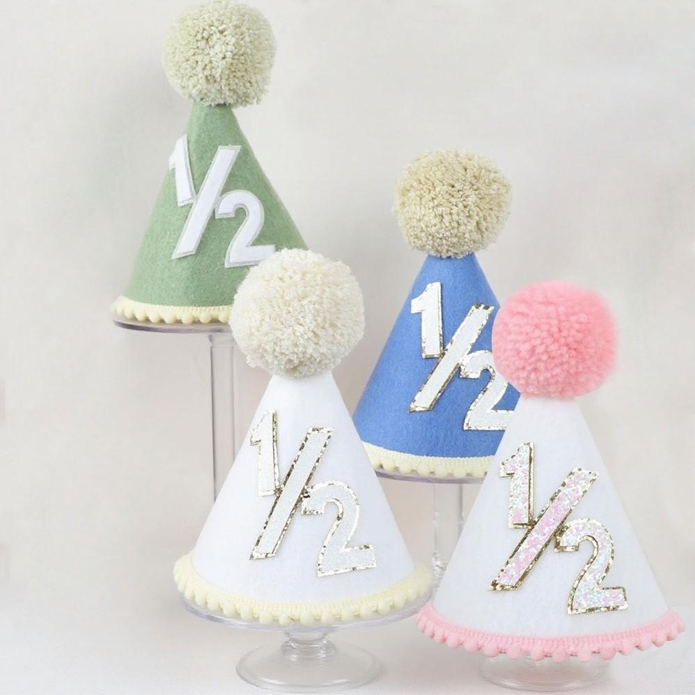 Handcrafted Pom Pom Princess Birthday Hat Neutral Color Cone Hat New Birthday Hat  Children's Party