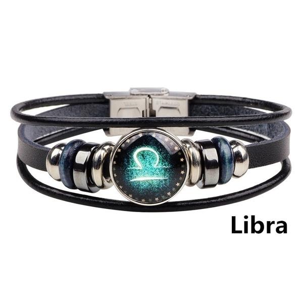 Vintage 12 Constellation Starry Leather Bracelet Multilayer Wrap Leather Bangle Birthday Gift