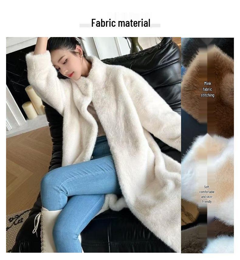 2024 Eco-Friendly Mink Fur Long Coat with Stand-Up Collar - Plus Size & Fashionable