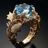 2025 Gold-Plated Ring with Lake Blue Stone - Women's Cross-Border Alloy Jewelry